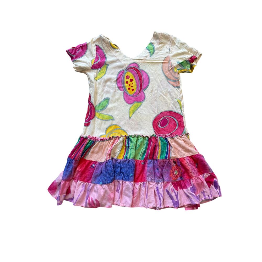 Jams World Vintage Floral Drop Waist Ruffle Mini Dress Womens Small Pink White